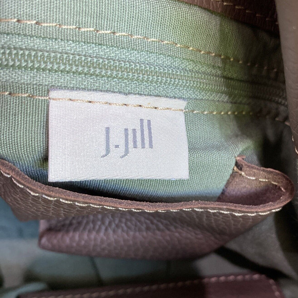 Vintage J Jill Brown Leather & Suede Boho Purse Grommet Cinch Boho Hobo Bag - Picture 7 of 8